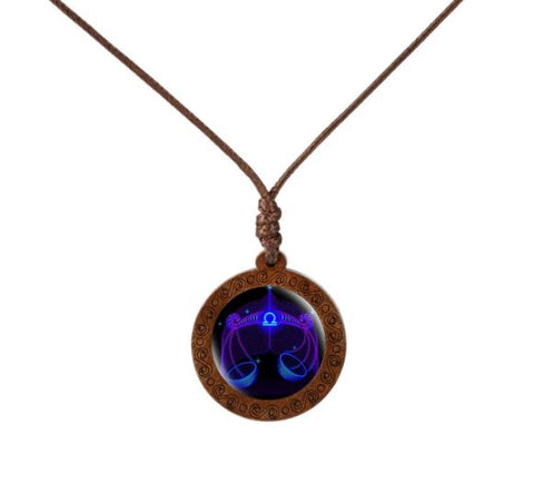 Zodiac Sign Wood Necklace