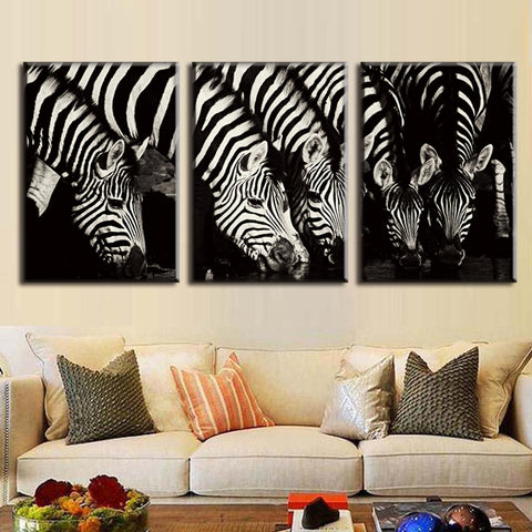 3 Pieces Zebras Wall Canvas