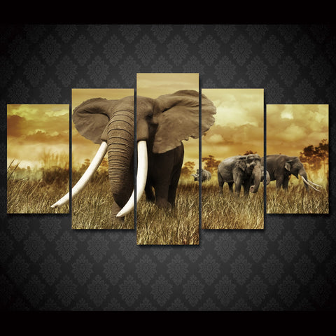 5 Panel Mighty Elephant Wall Canvas