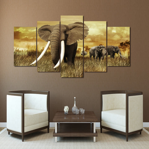 5 Panel Mighty Elephant Wall Canvas