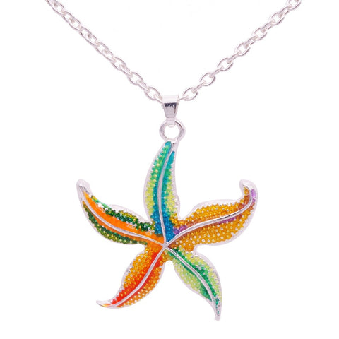 Enamel Starfish Necklace And Earrings Set