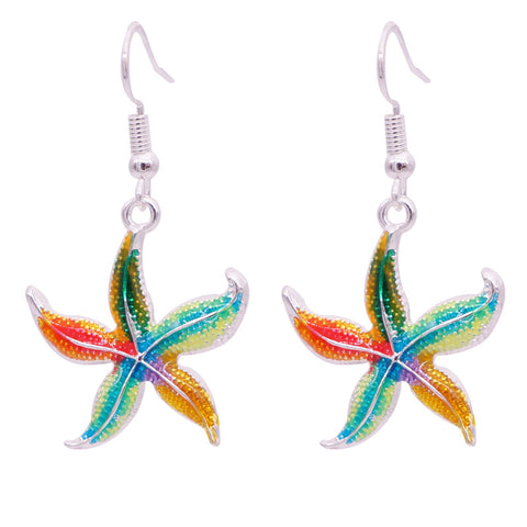 Enamel Starfish Necklace And Earrings Set