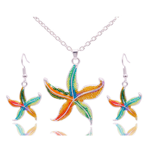 Enamel Starfish Necklace And Earrings Set