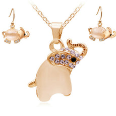 Cute Opal Elephant Necklace and Earrings Set (2 Color Styles)