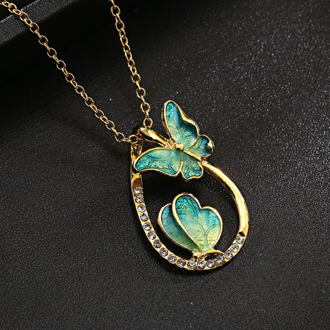 Two Green Butterflies Necklace