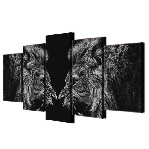 5 Panel Roaring Lions Wall Canvas