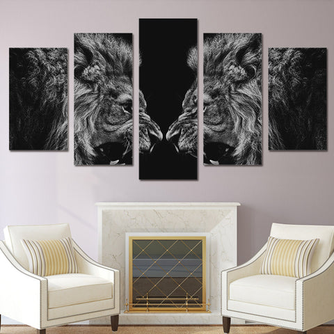 5 Panel Roaring Lions Wall Canvas
