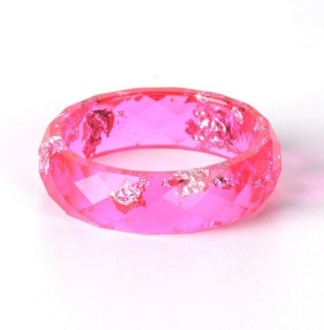 Metallic Flakes in Colored Resin Ring