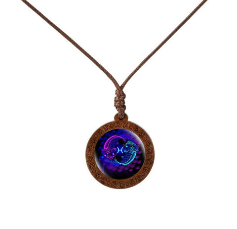 Zodiac Sign Wood Necklace