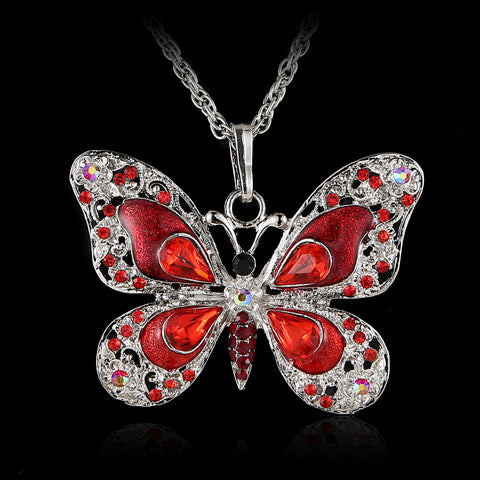 Vintage Crystal Butterfly Necklace
