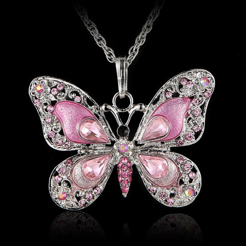 Vintage Crystal Butterfly Necklace