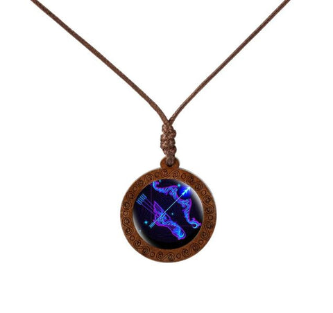 Zodiac Sign Wood Necklace