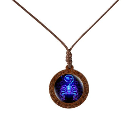 Zodiac Sign Wood Necklace