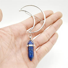 Deep Blue Stone Crescent Moon Hair Clip
