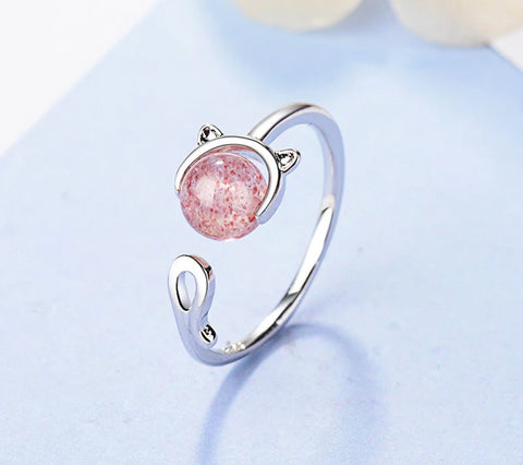 Pink Crystal Cat Ring