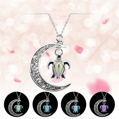 Moon and Turtle Glow in the Dark  Necklace