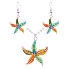 Enamel Starfish Necklace And Earrings Set