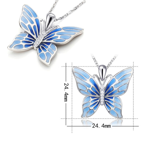 Flying Blue Butterfly Silver Necklace