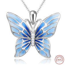 Flying Blue Butterfly Silver Necklace