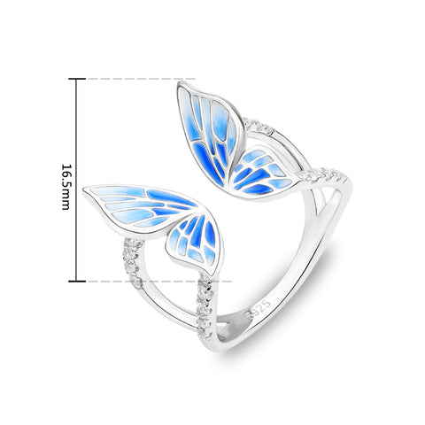 Flying Blue Butterfly Silver Ring