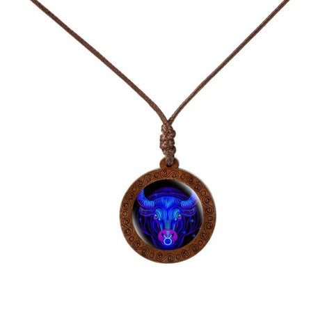 Zodiac Sign Wood Necklace