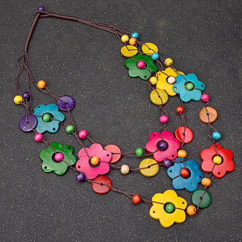 Colorful Wood Flower Necklace