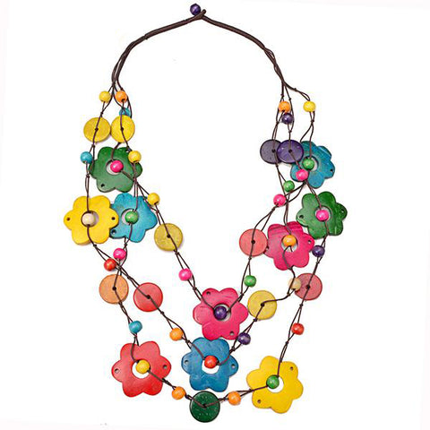 Colorful Wood Flower Necklace