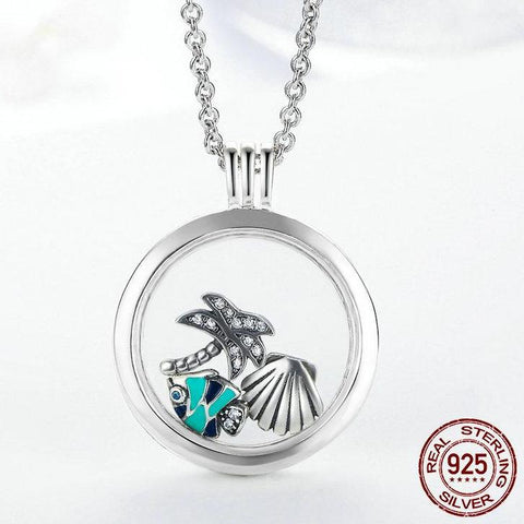 Floating Fish in Paradise  Silver Necklace