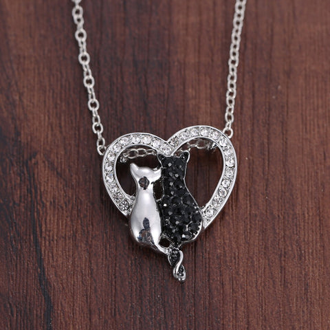 Vintage Cat Heart Necklace