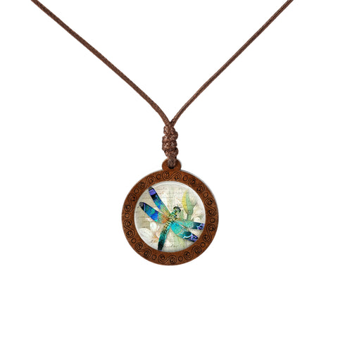 Colored Dragonfly Wood Necklace