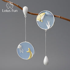 Gemstone Underwater World Whale Asymmetrical Long Drop Earrings