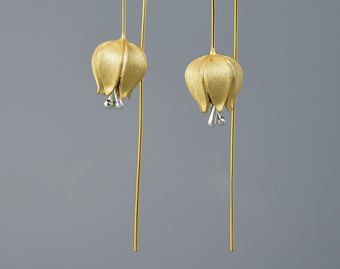 925 Sterling Silver Long Flower Earrings