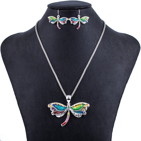 Jewelry Set - Dragonfly Necklace And Earrings Set