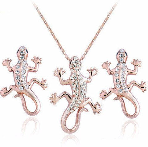 Jewelry Set - Gecko Necklace And Earrings Set
