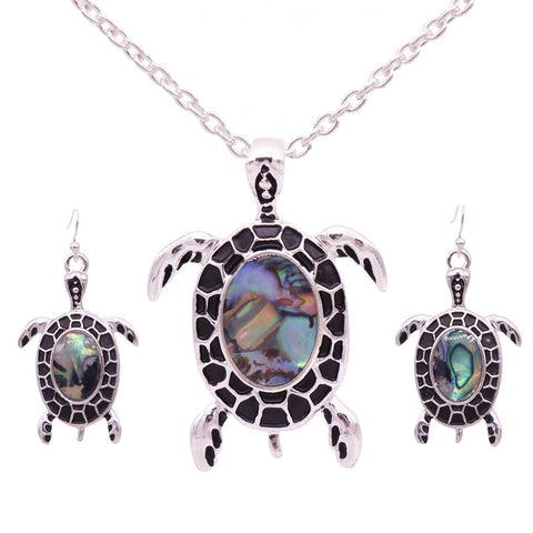 Jewelry Set - Green Turtle Necklace And Earrings Set