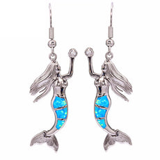 Blue Fire Opal Mermaid Earrings