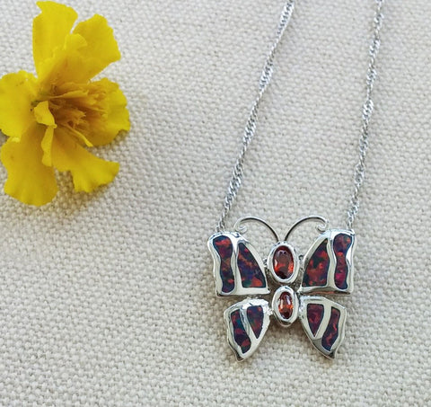 Necklace - Fire Opal Butterfly Necklace