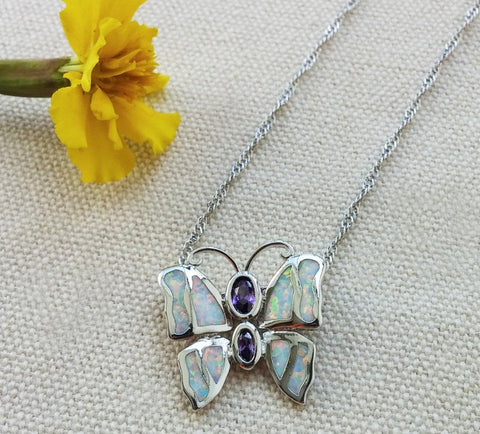 Necklace - Fire Opal Butterfly Necklace