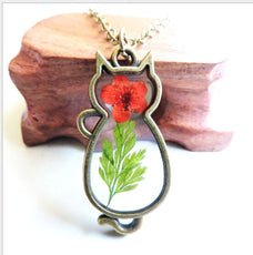 Red Flower Cat Necklace