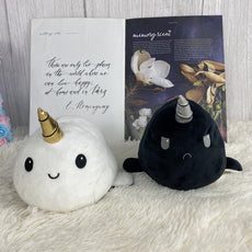 Reversible Narwhal Plush (white-black double sided flip plush)