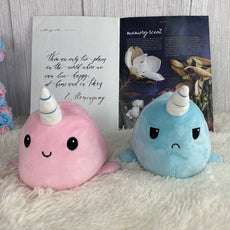 Reversible Narwhal Plush (blue-pink double sided flip plush)