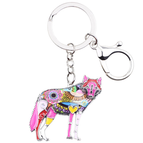 Multicolor Wolf Keychain