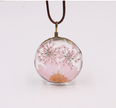 Pink Dried Ball Necklace