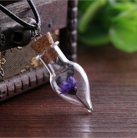 Purple Flower Bottle Necklace