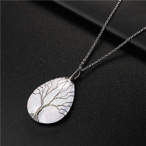 White Tree of Life Stone Necklace