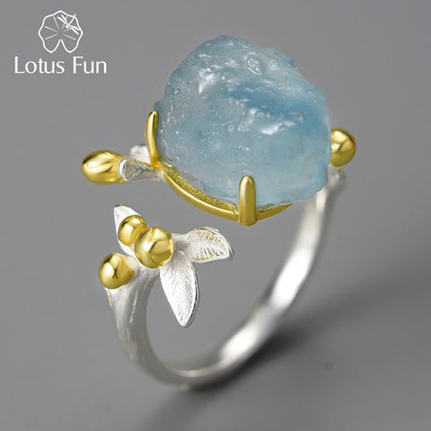 Aquamarine Flower Adjustable Ring