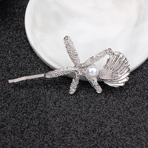 Silver Starfish Beaded hair clip